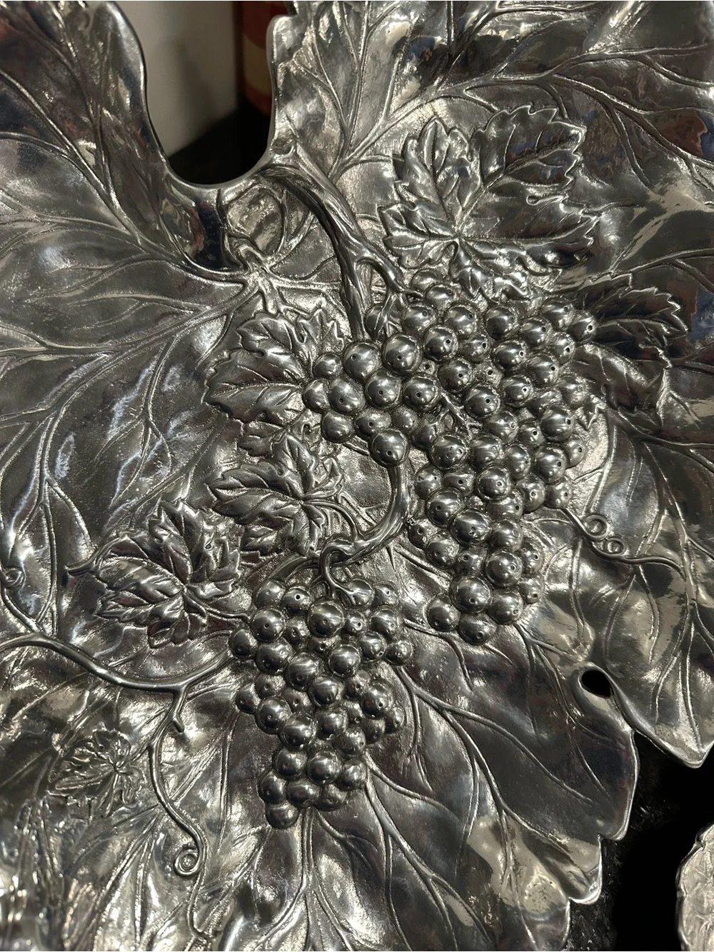 Arthur Court Aluminum Chip & Dip Platter Grape & Leaf Pattern